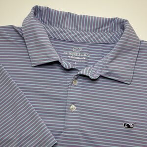Vineyard Vines Performance Polo Shirt Men's Large Purple‎ Blue Stripe Whale Logo